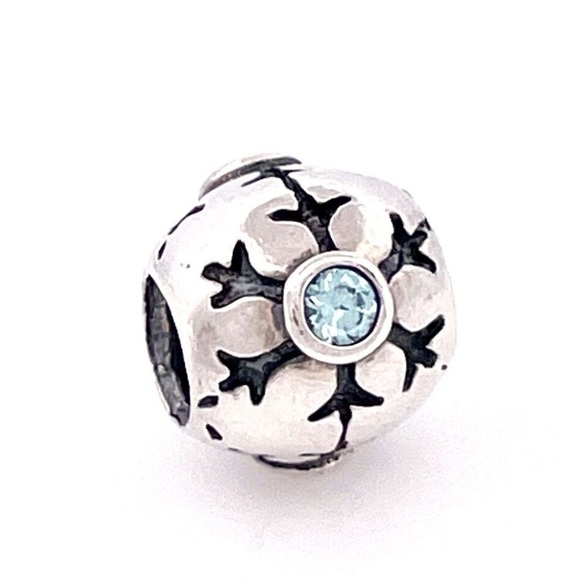 Pandora Retired Sterling Silver Aqua CZ Winter Christmas Snowflake Charm - Picture 3 of 5